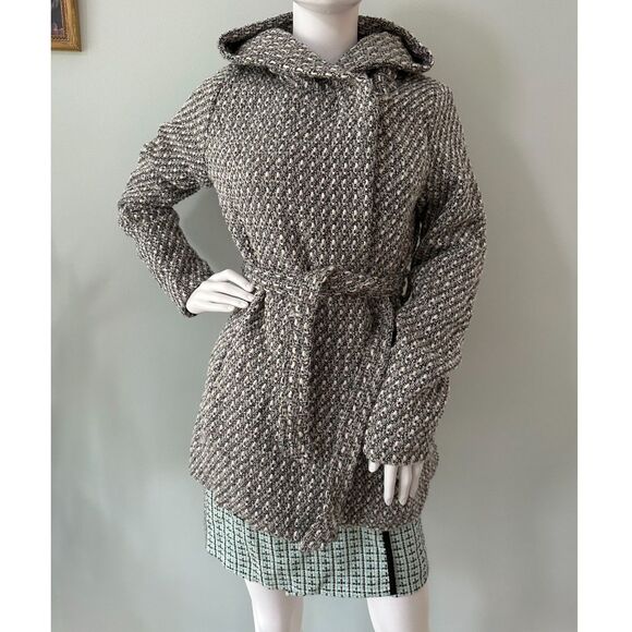 Mossimo Supply Co. Women Coat Tweed Hooded Front Tie Belt Pockets Lined Medium - Picture 1 of 11